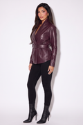 Sloane High Collar Belted Faux Leather Jacket