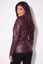 Sloane High Collar Belted Faux Leather Jacket