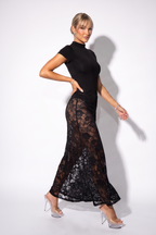 Tiffani Sheer Lace Knit Mid Rise Maxi Skirt