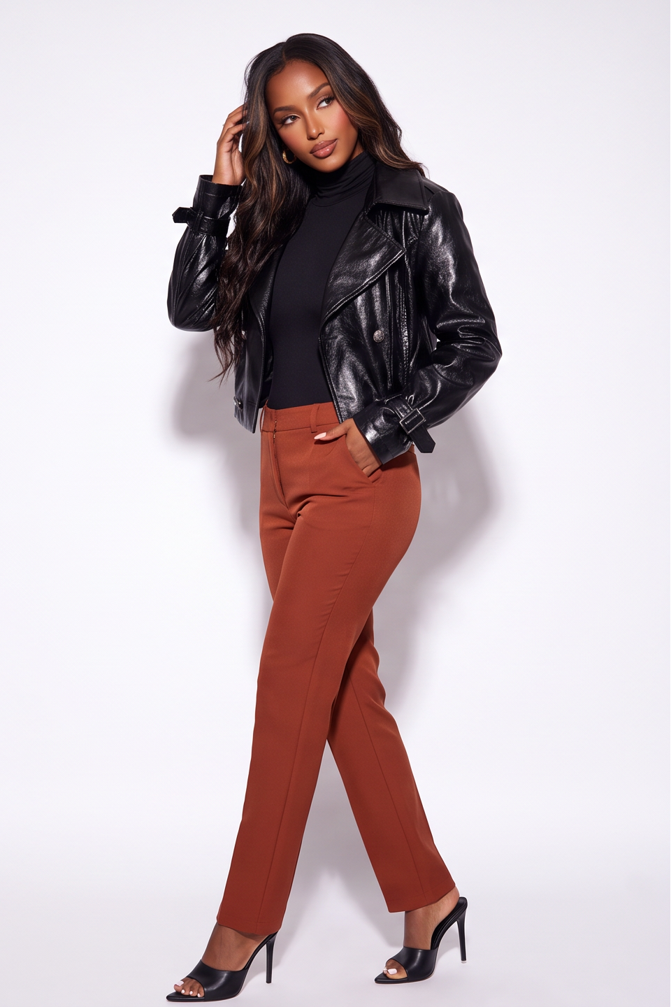 Vera Double Breasted Vegan Leather Cropped Trench Jacket