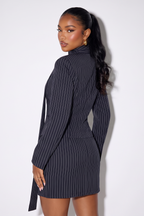 Vivian tailored pinstripe blazer and mini skirt set, another product angle of the tailored set.