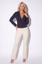 Vivienne Striped Long Sleeve Fitted Blouse