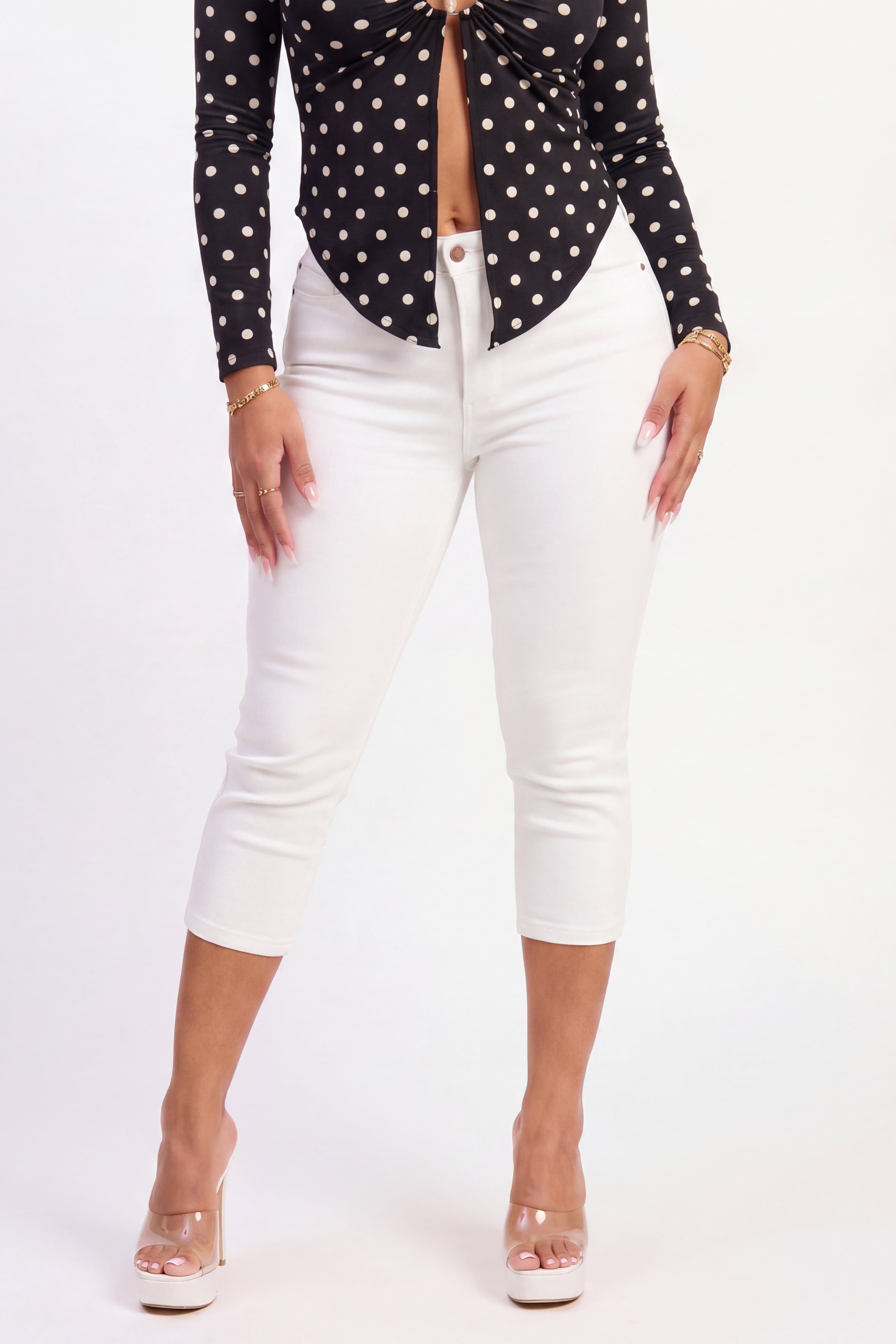 White High Waisted Denim Capri Pants