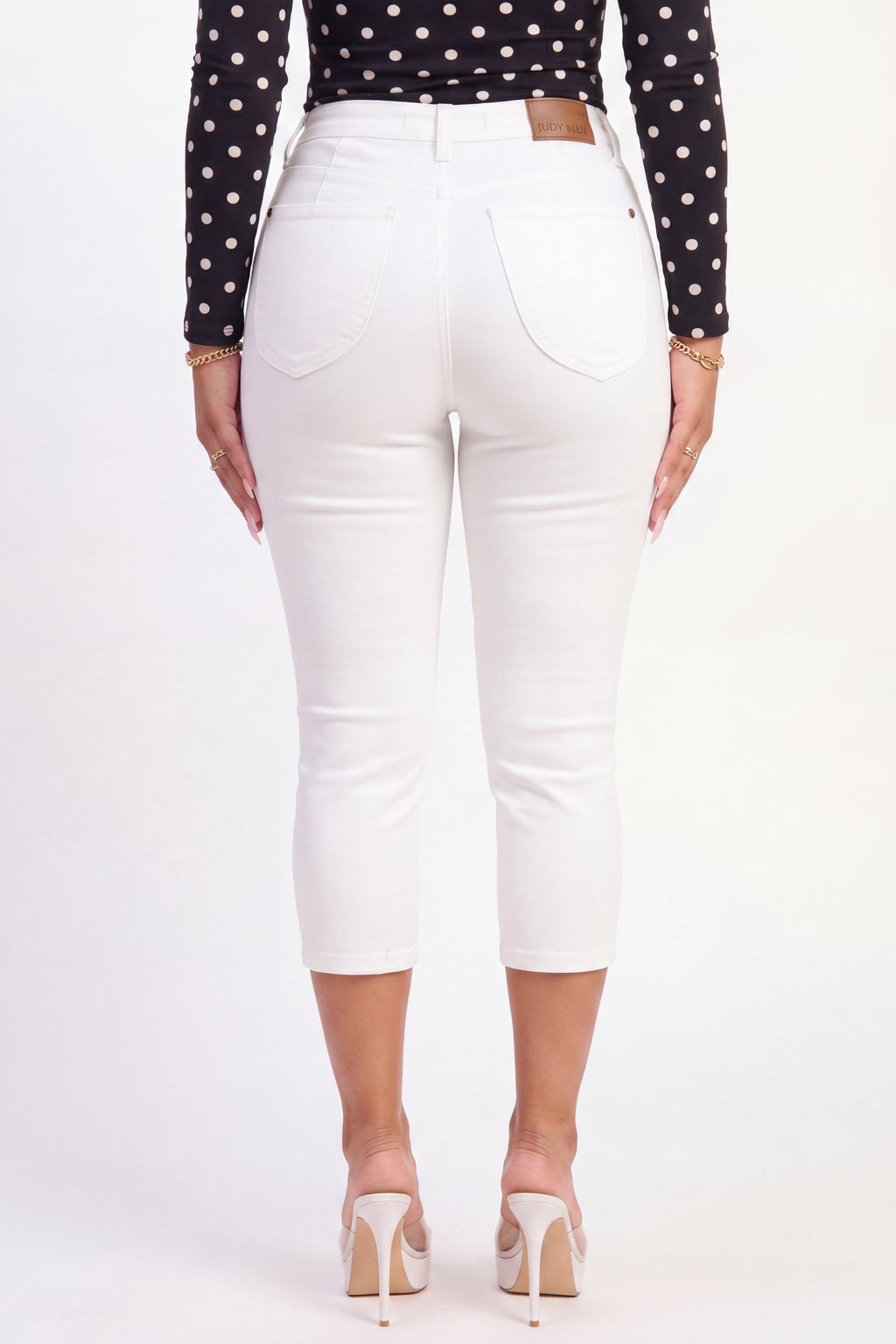 White High Waisted Denim Capri Pants