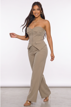 Camilla Zip Front Corset Pinstripe Two Piece Pant Set