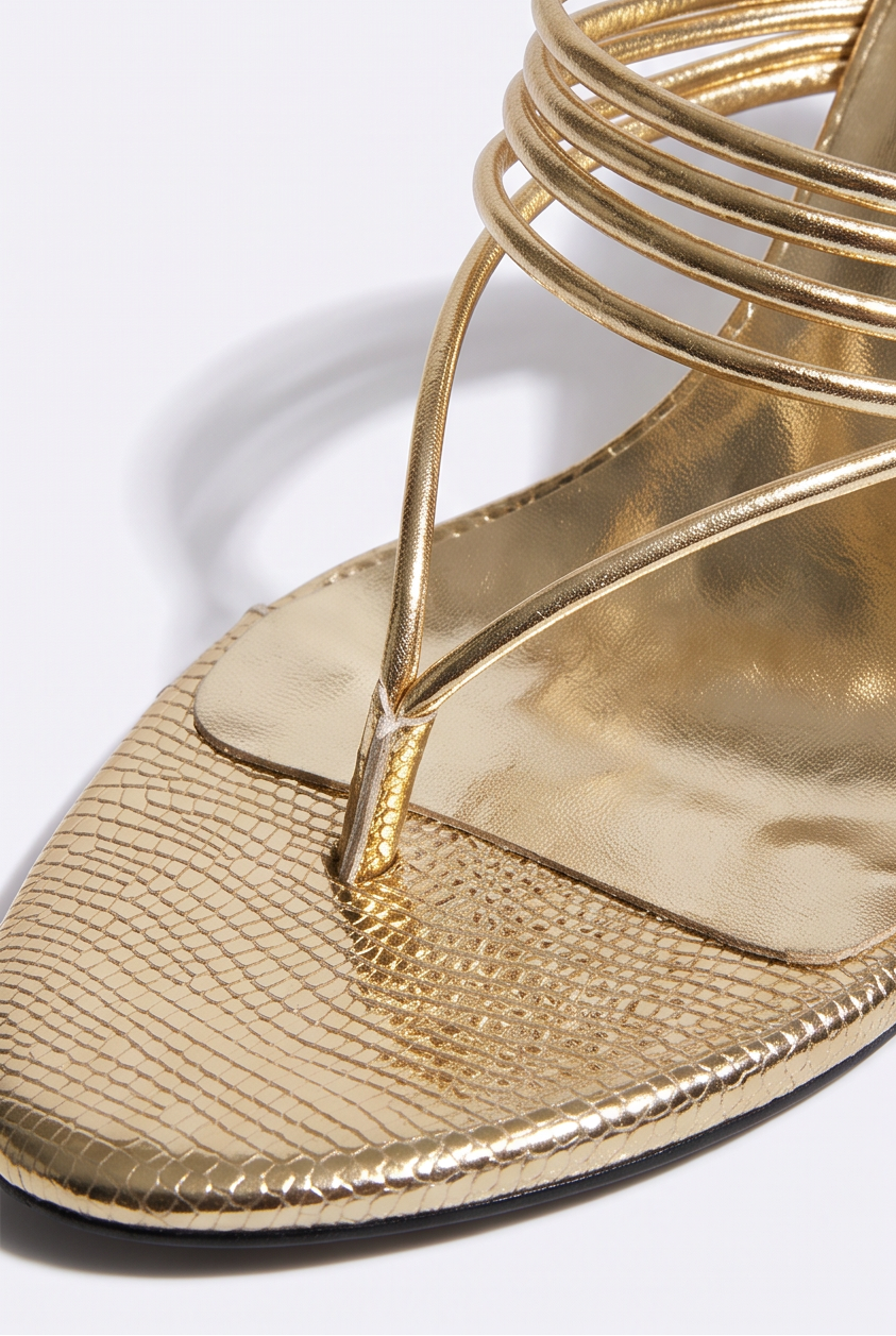 Zoya Strappy Thong High Heel Wedge Mules