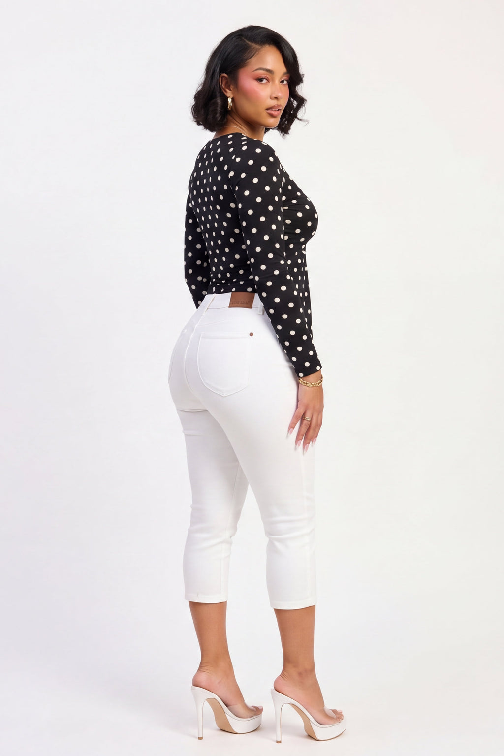 White High Waisted Denim Capri Pants