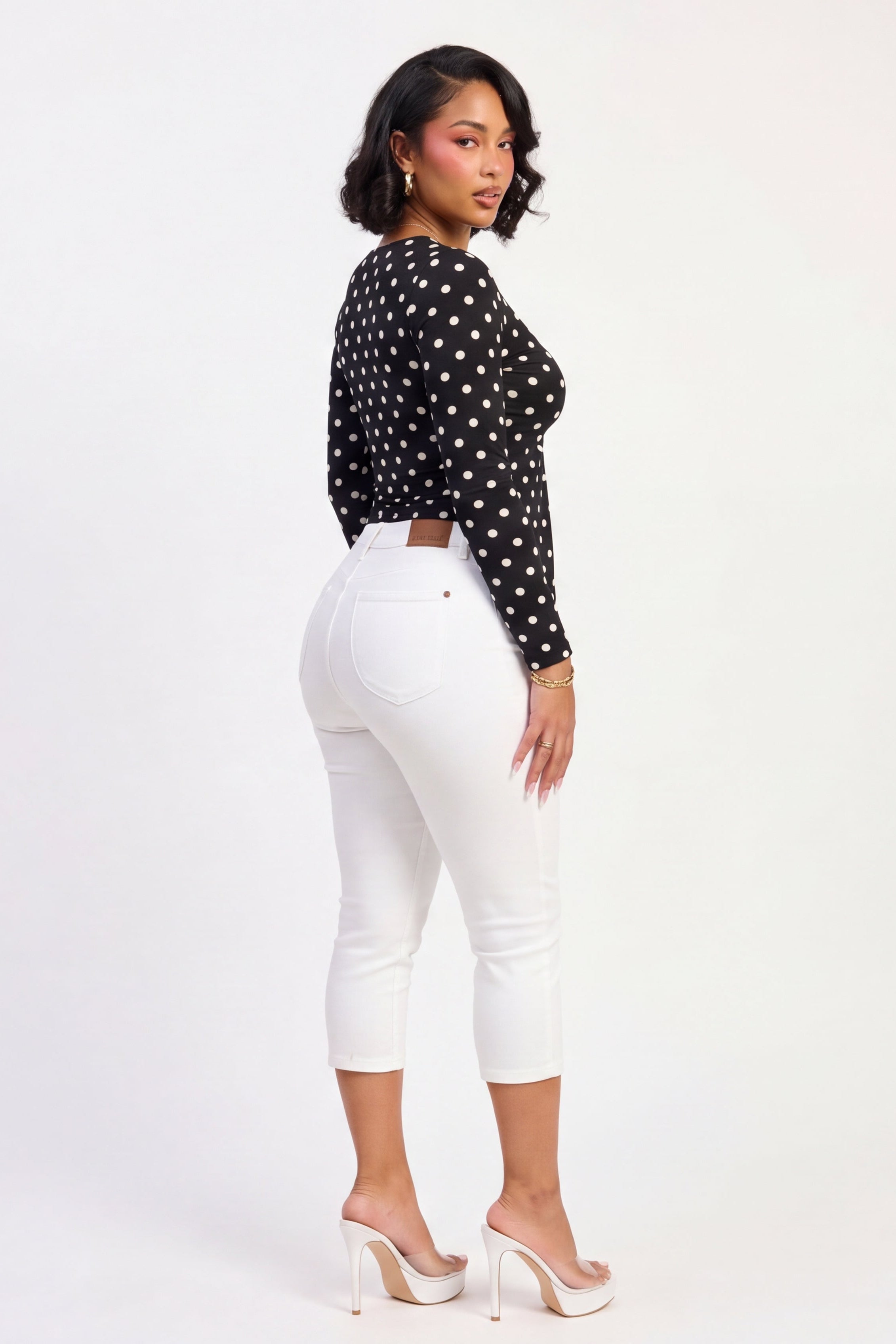 White High Waisted Denim Capri Pants